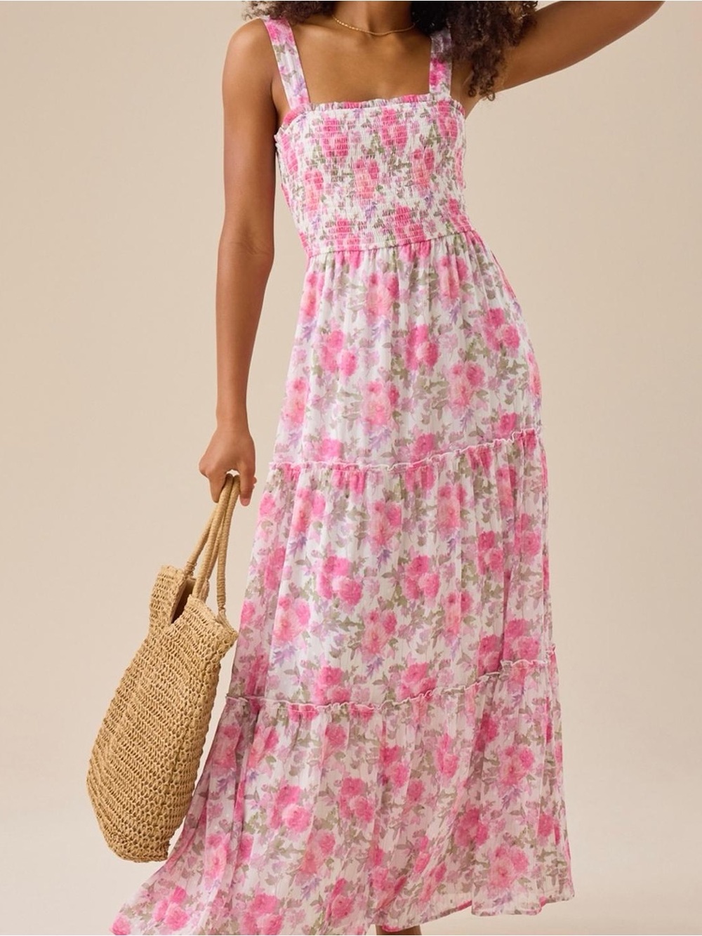 Floral Smocked Tiered Ruffle Maxi Dress